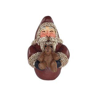 Gail Laura Santa Claus Holding Teddy Bear Miniature Figurine 1991 Vintage Folk